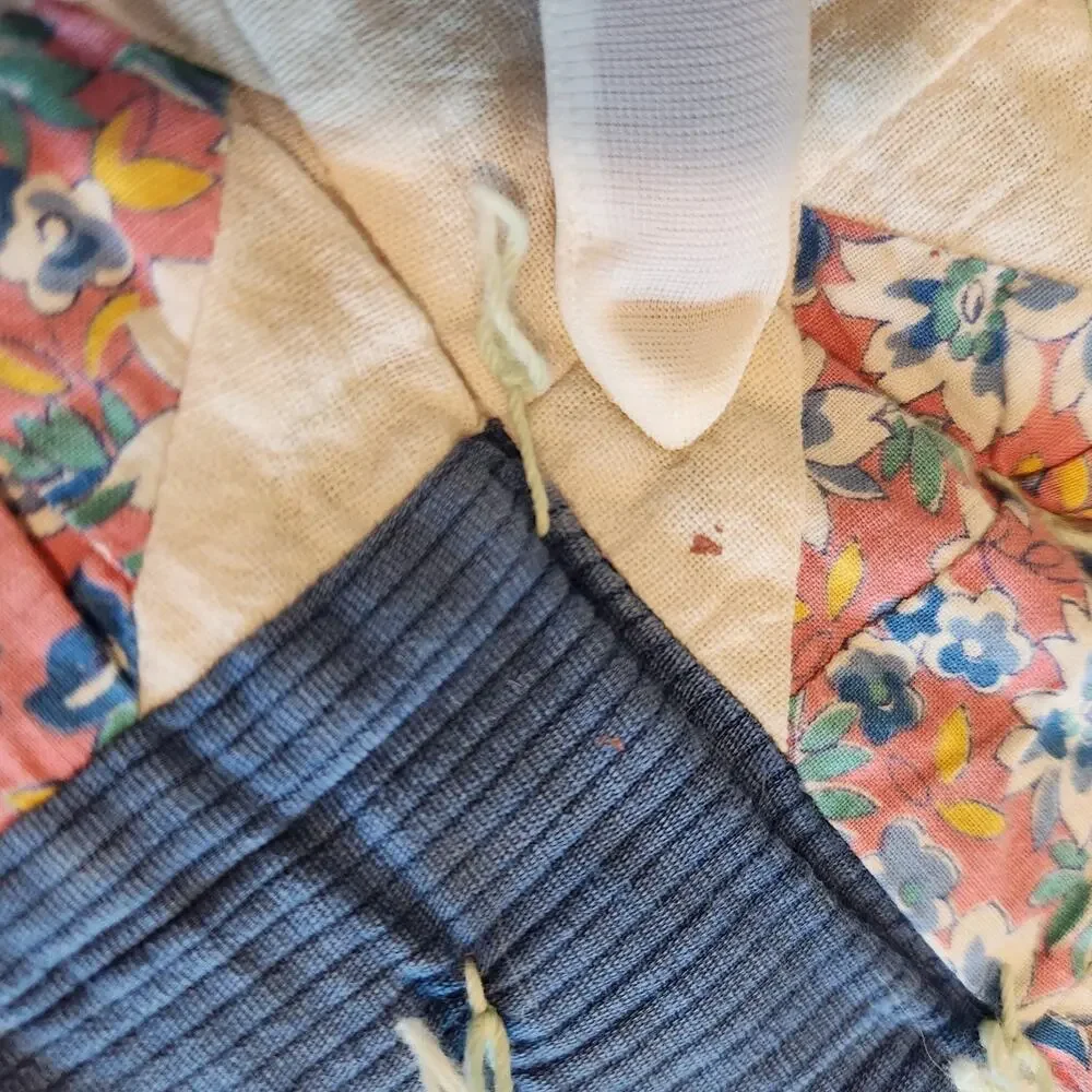 Ohio Star 1940s Feedsack Scrappy Quilt Hand Tied Vintage Folk Art Depression Era